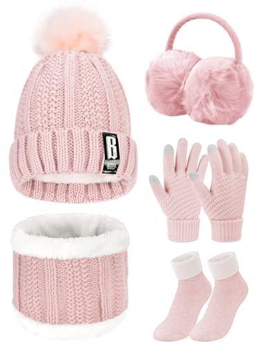 Mütze Schal Handschuh Sets 5 In 1 Gestrickt Damen Pink ONE SIZE von Only-bags.store