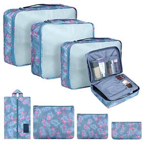 Packung Mit 8 Packwürfeln, Koffer-organisationswürfel, Mit Schuhbeutel, Wäschesack, Reise-organisatoren, Kleidersäcke, Für Rucksack, Blau Flamingo Unisex Blau ONE SIZE von Only-bags.store