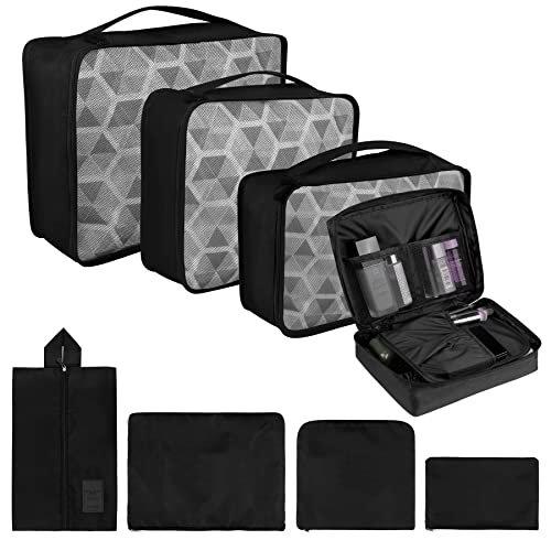 Packung Mit 8 Packwürfeln, Koffer-organisationswürfel, Mit Schuhbeutel, Wäschesack, Reise-organisatoren, Kleidersäcke, Für Rucksack, Unisex Schwarz ONE SIZE von Only-bags.store