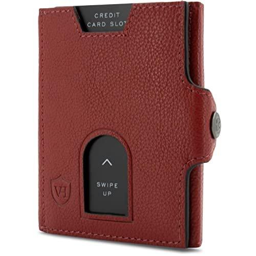 Slim Wallet Mit Rfid Schutz - Geldbörse Klein - Mini Geldbeutel Portmonee - Kartenetui Echtleder Herren Rot ONE SIZE von Only-bags.store