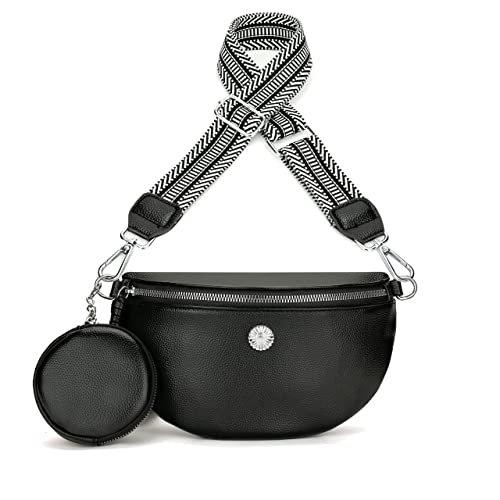 Stylish Fanny Pack Crossbody Bag Wide Strap Handbag Shoulder Bag Small Fanny Pack Modern Bags Vegan Damen Schwarz von Only-bags.store