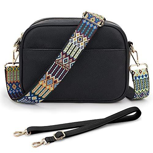 Umhängetasche, Stylisch Veganem Leder Breiter Gurt Crossbody Schultertasch Mit 2 Verstellbaren Herren Schwarz von Only-bags.store