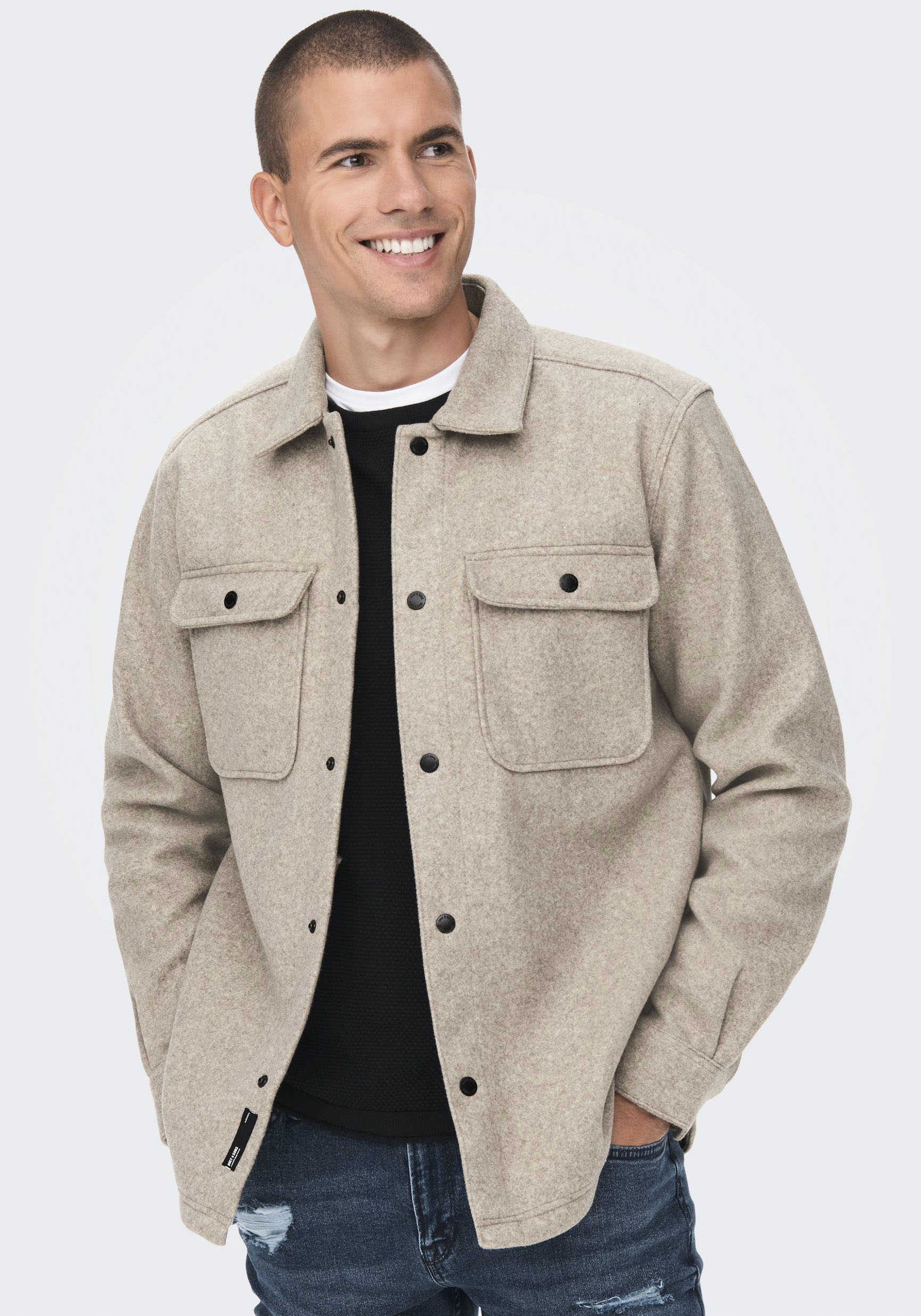 ONLY & SONS Langarmhemd »ONSASH OVR WOOLEN LOOK PKT LS SHIRT NOOS« von Only & Sons