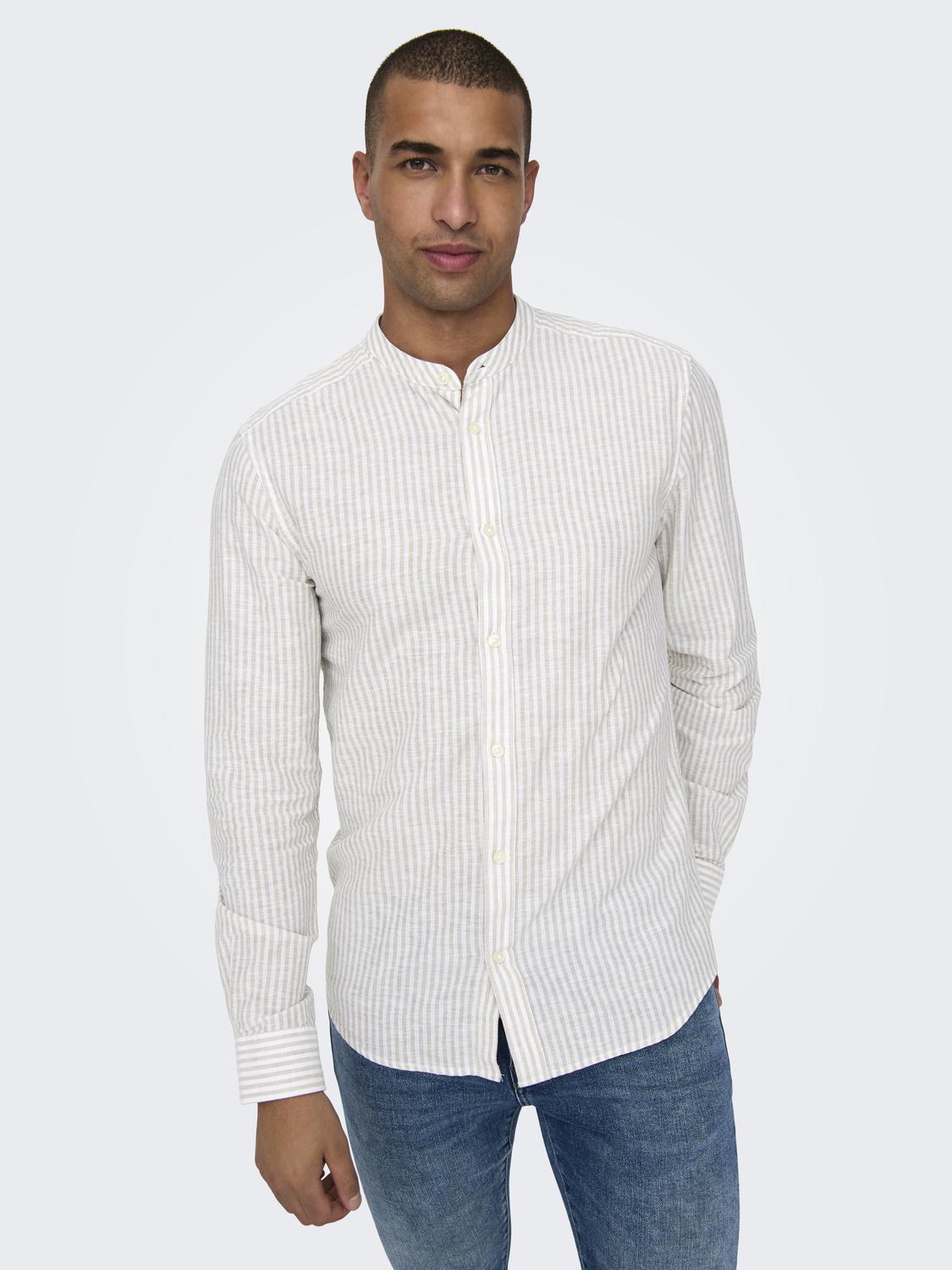 ONLY & SONS Langarmhemd »ONSCAIDEN LS MAO STRIPE LINEN SHIRT NOOS« von Only & Sons