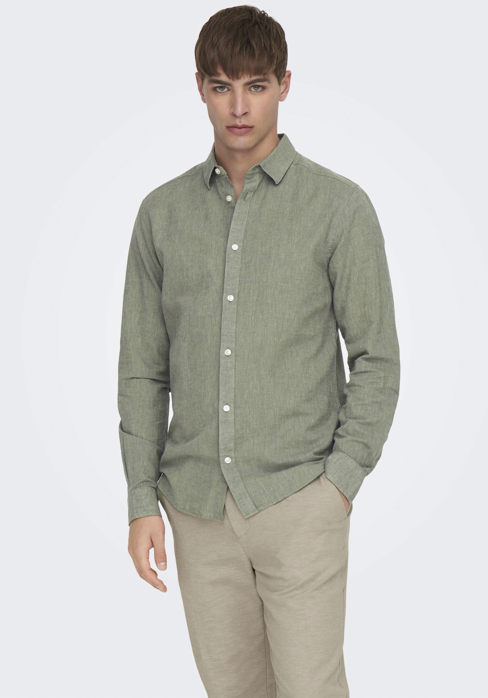 ONLY & SONS Langarmhemd »ONSCAIDEN LS SOLID LINEN SHIRT NOOS« von Only & Sons