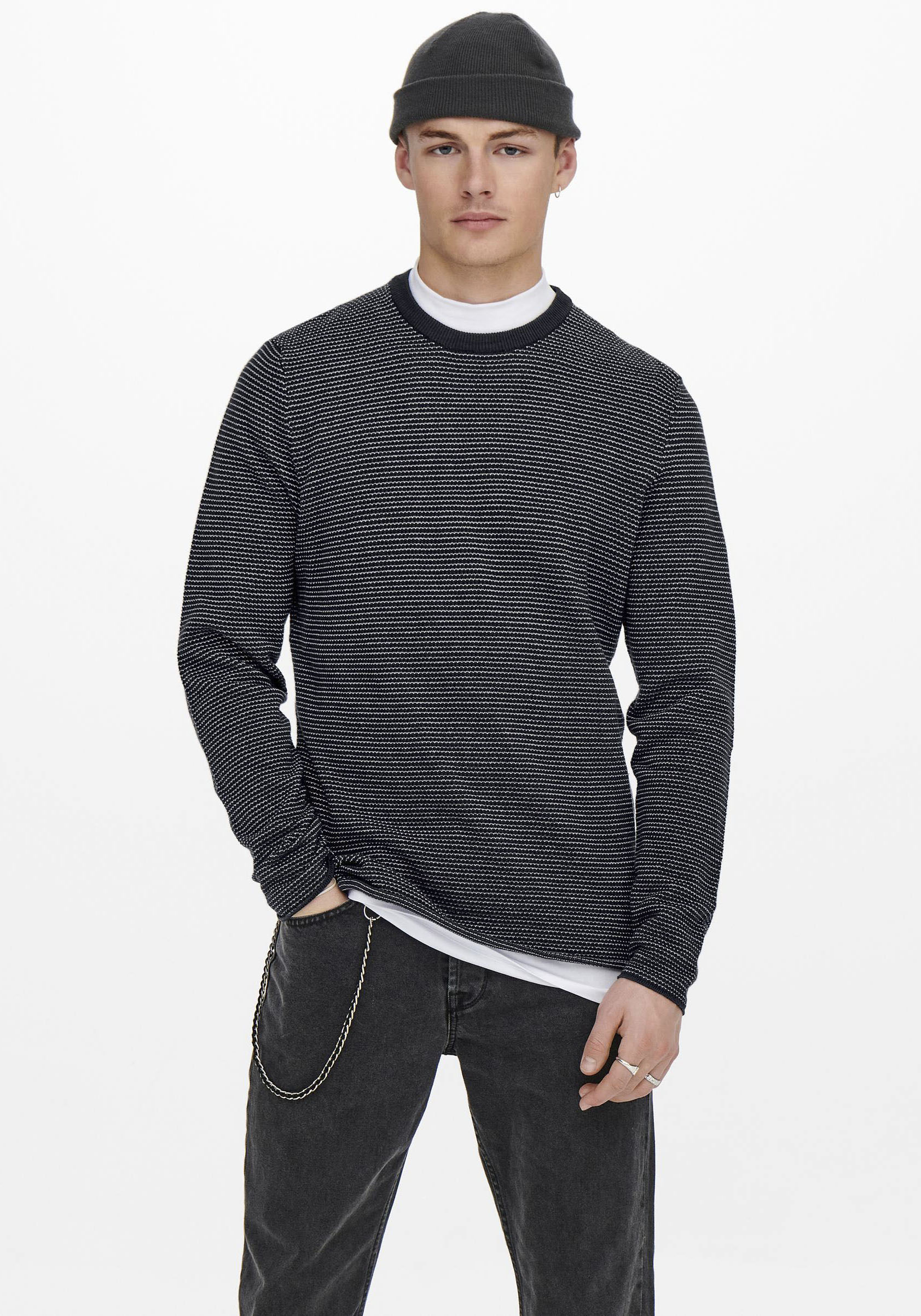 ONLY & SONS Rundhalspullover »ONSNIGUEL 12 STRIPE CREW KNIT« von Only & Sons