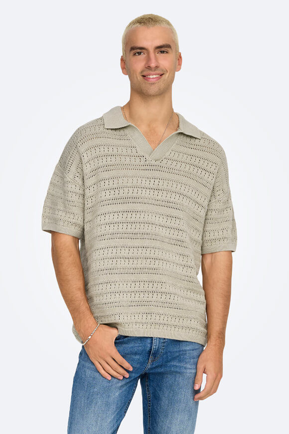 Only & Sons Grayson Strick Poloshirt | Silver Lining | Herren  | L von Only & Sons