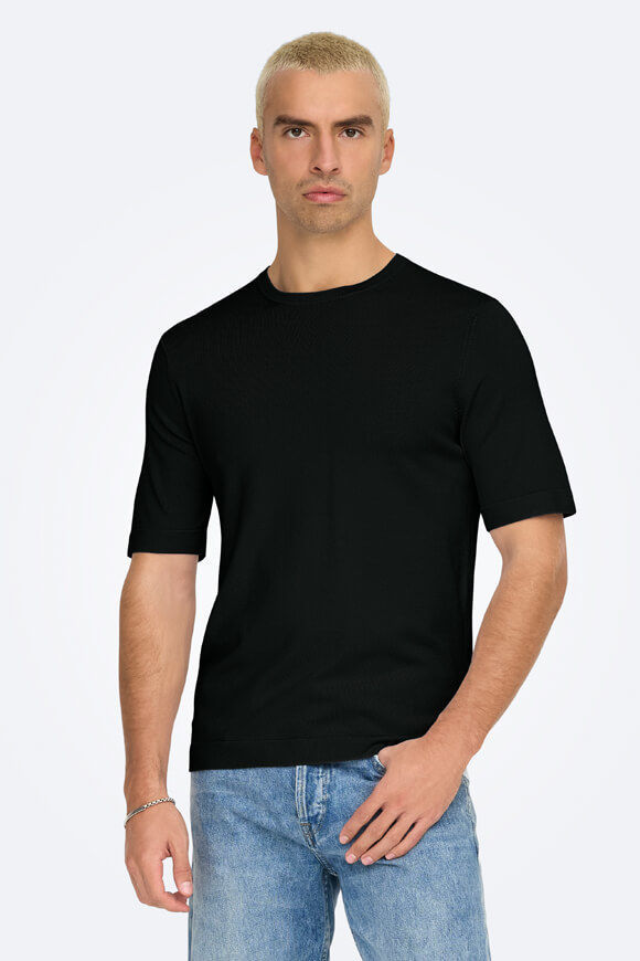 Only & Sons Wyler Strick T-Shirt | Black | Herren  | XS von Only & Sons