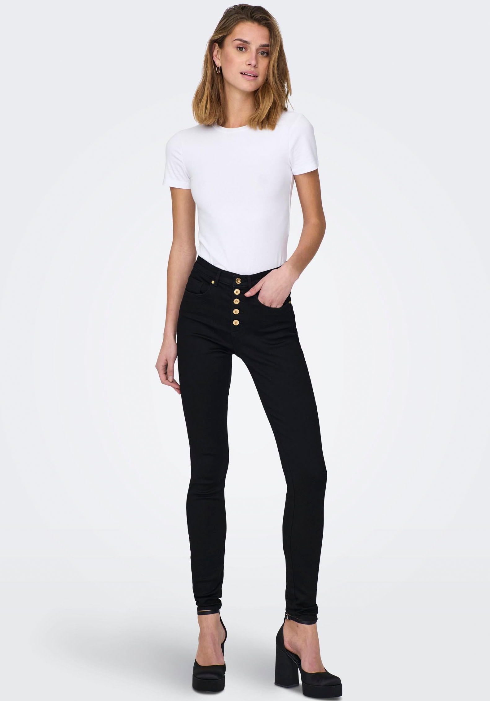 ONLY High-waist-Jeans »ONLROYAL HW SK FLY BTN GUA DK BLUE BOX« ONLY High-waist-Jeans »ONLROYAL HW SK FLY BTN GUA DK BLUE BOX« von Only