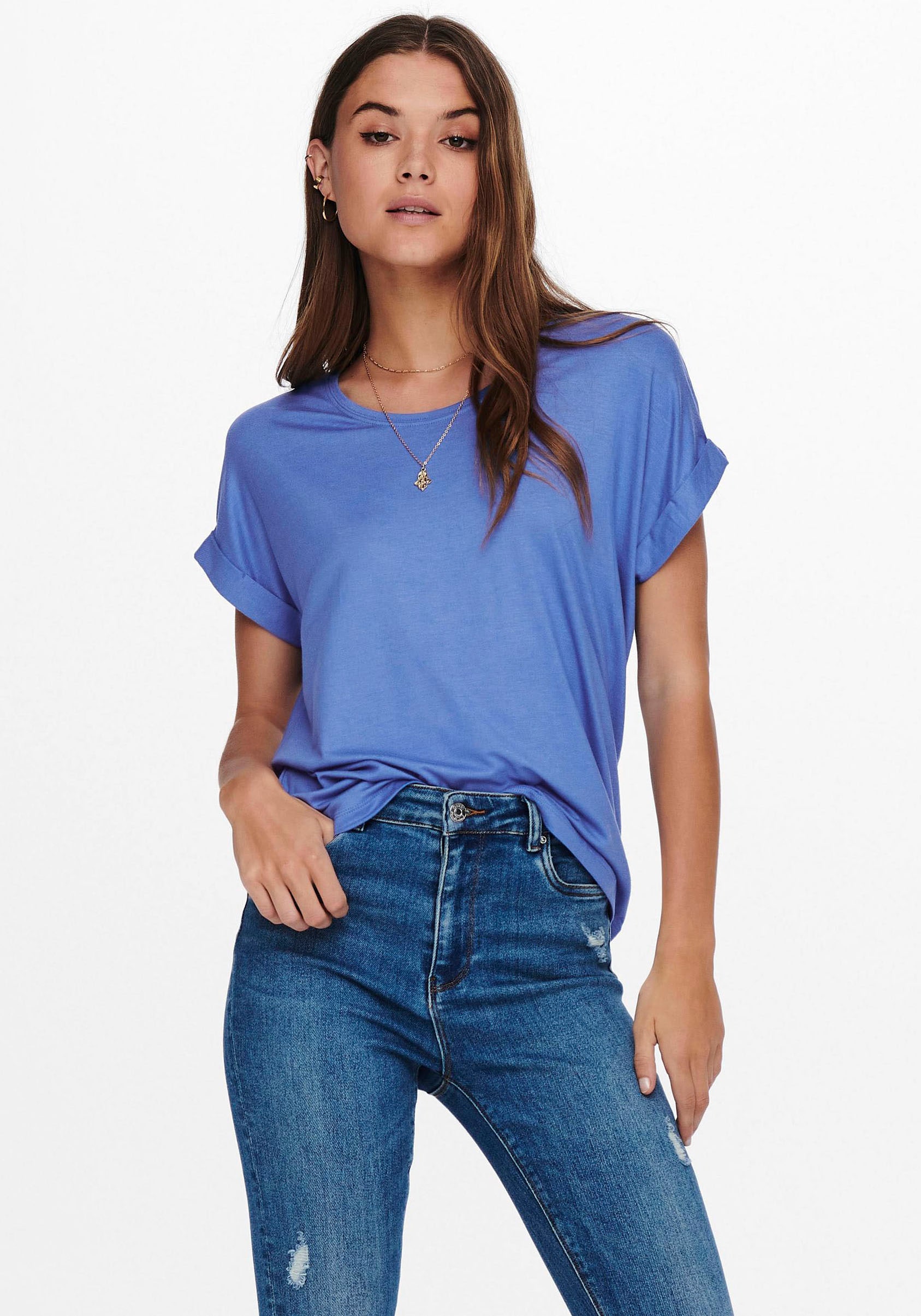 ONLY T-Shirt »ONLMOSTER S/S O-NECK TOP NOOS JRS«, mit Aufschlag am Arm ONLY T-Shirt »ONLMOSTER S/S O-NECK TOP NOOS JRS«, mit Aufschlag am Arm von Only