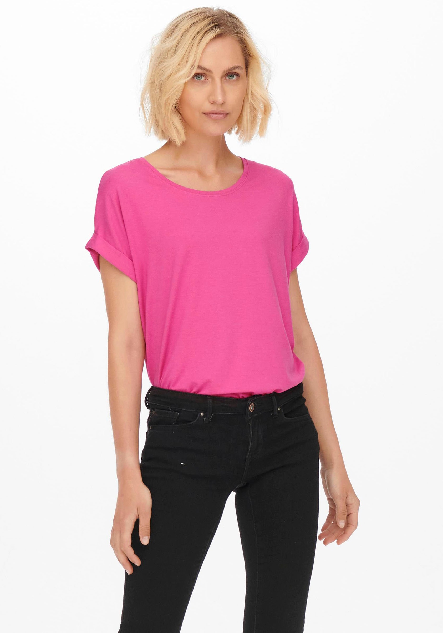 ONLY T-Shirt »ONLMOSTER S/S O-NECK TOP NOOS JRS«, mit Aufschlag am Arm von Only