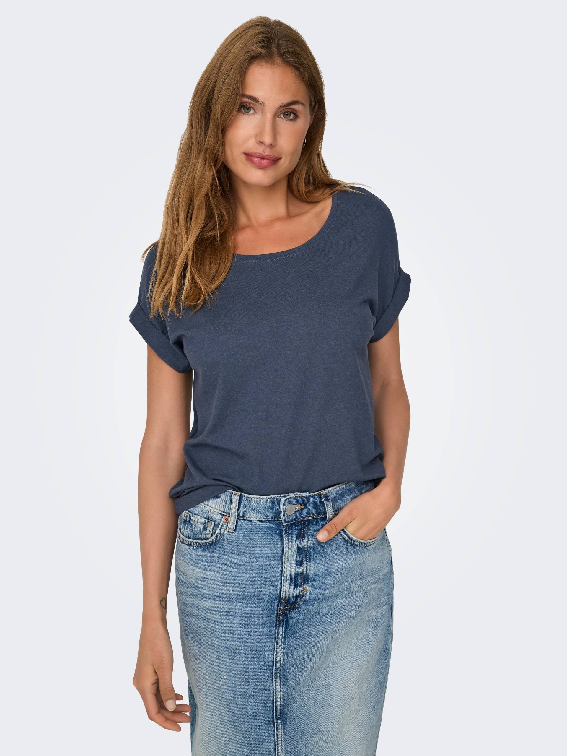 ONLY T-Shirt »ONLMOSTER S/S O-NECK TOP NOOS JRS«, mit Aufschlag am Arm von Only