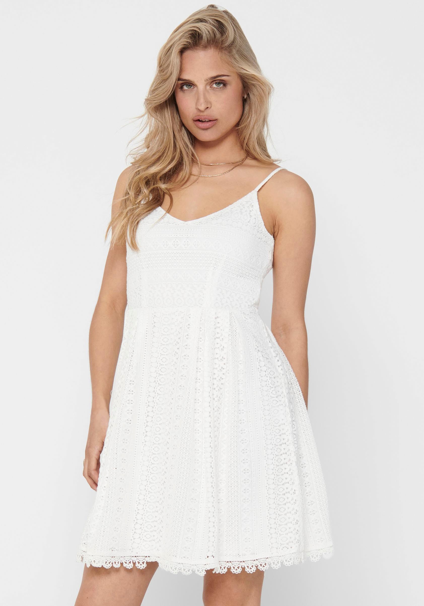 ONLY Trägerkleid »ONLHELENA LACE S/L SHORT DRESS WVN«, mit Spitzen-Detail ONLY Trägerkleid »ONLHELENA LACE S/L SHORT DRESS WVN«, mit Spitzen-Detail von Only