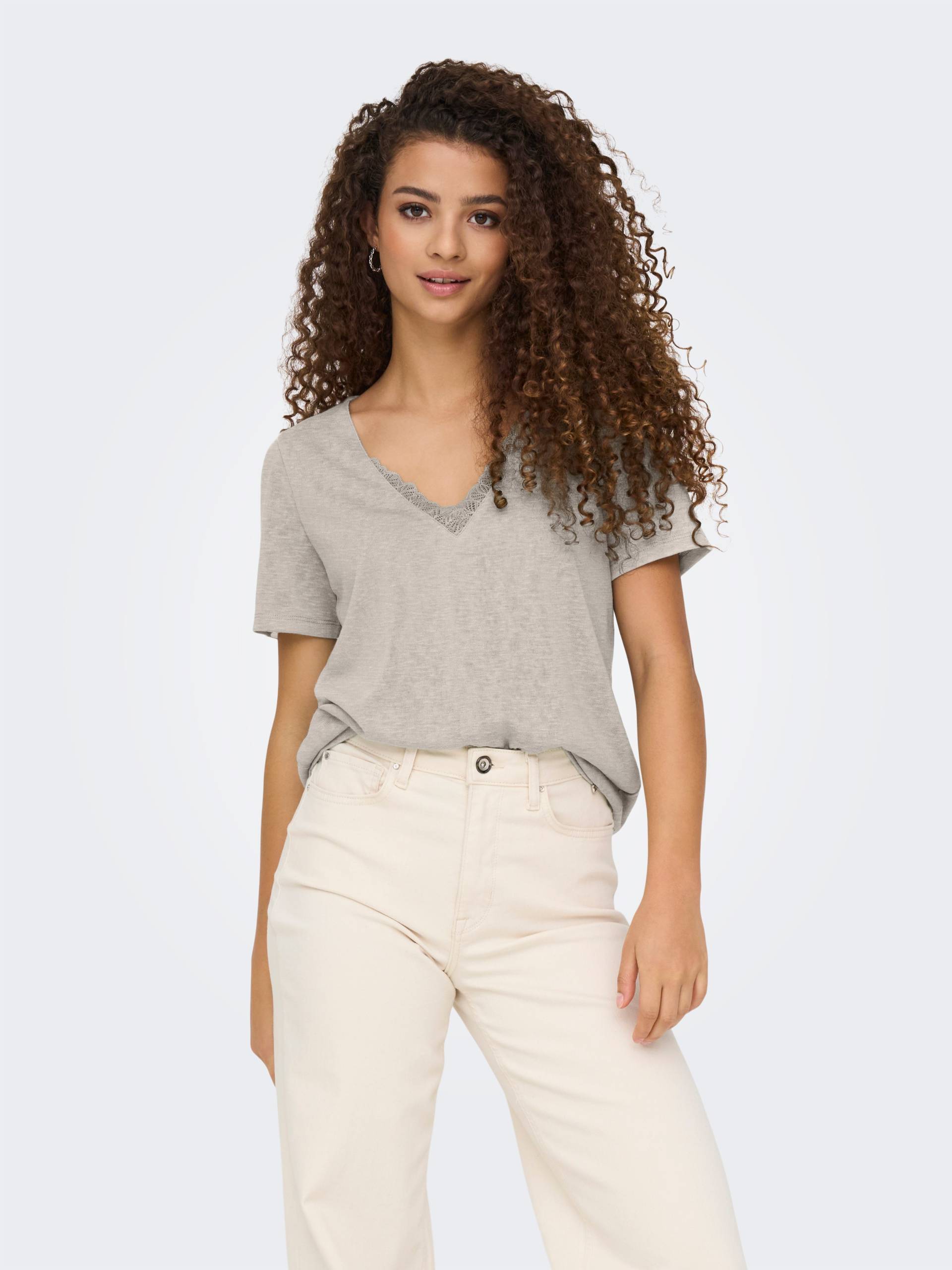 ONLY V-Shirt »ONLZOLA LIFE S/S V-NECK LACE TOP JRS« ONLY V-Shirt »ONLZOLA LIFE S/S V-NECK LACE TOP JRS« von Only