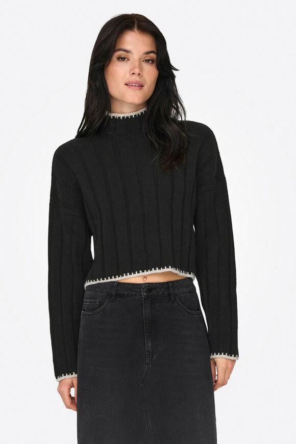 Only Chick Stitch Crop Strickpullover | Black + Pumice Stone | Damen  | L von Only