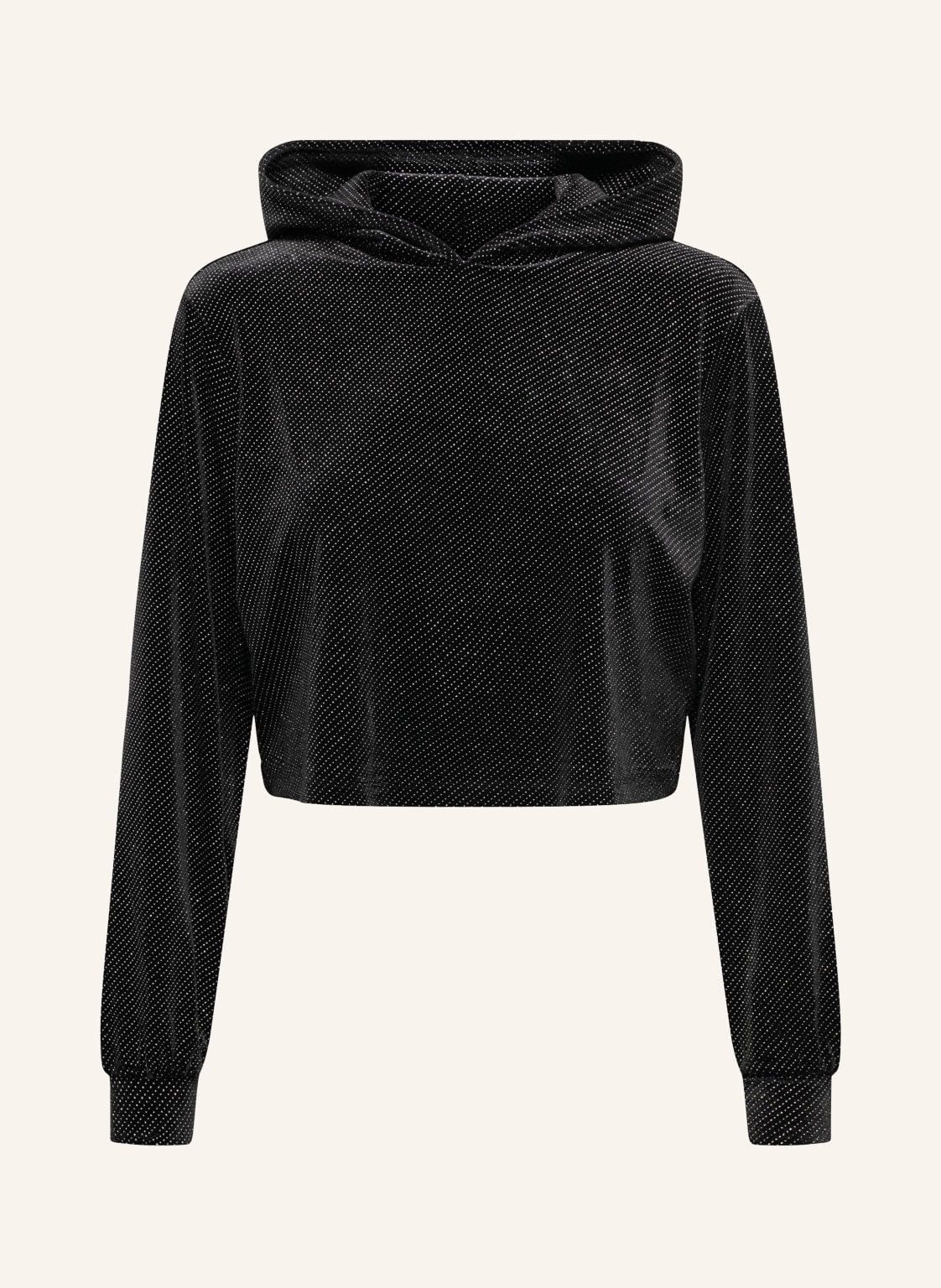 Only Cropped-Hoodie Aus Samt Mit Schmucksteinen schwarz Only Cropped-Hoodie Aus Samt Mit Schmucksteinen schwarz von Only