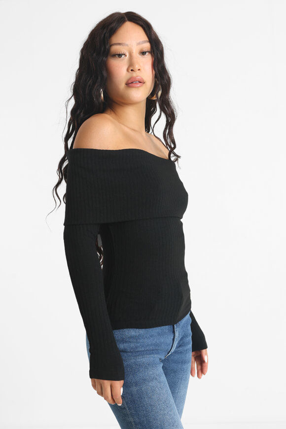 Only Emma Geripptes Off Shoulder Langarmshirt | Black | Damen  | S von Only