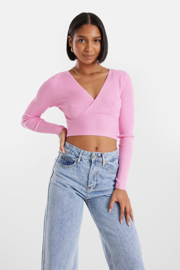 Only Gerippter Crop Strickpullover | Begonia Pink | Damen  | XS von Only