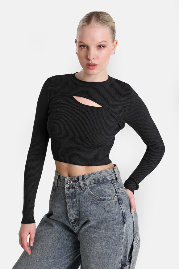 Only Gerippter Crop Strickpullover | Black | Damen  | L von Only