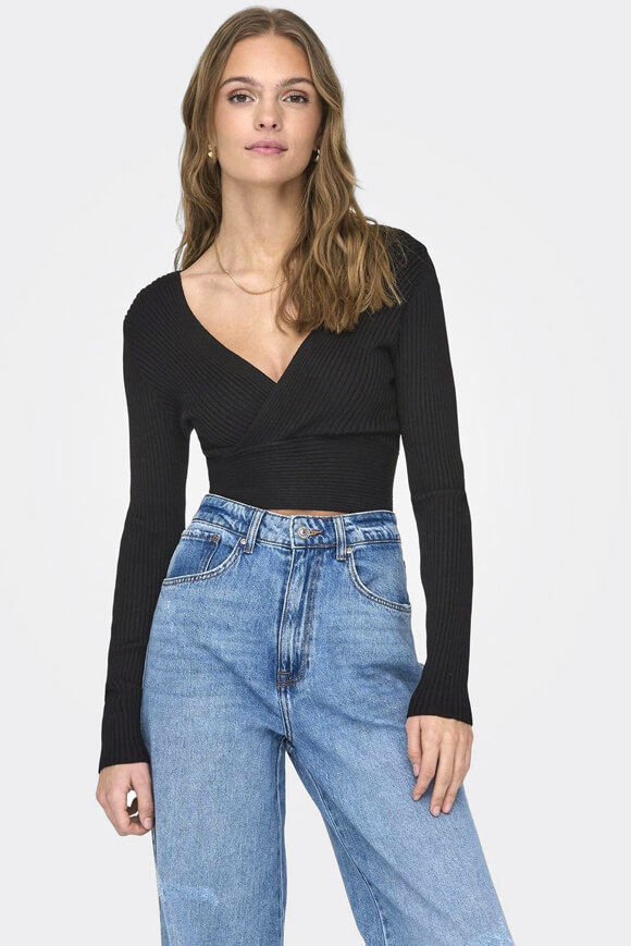 Only Gerippter Crop Strickpullover | Black | Damen  | L von Only