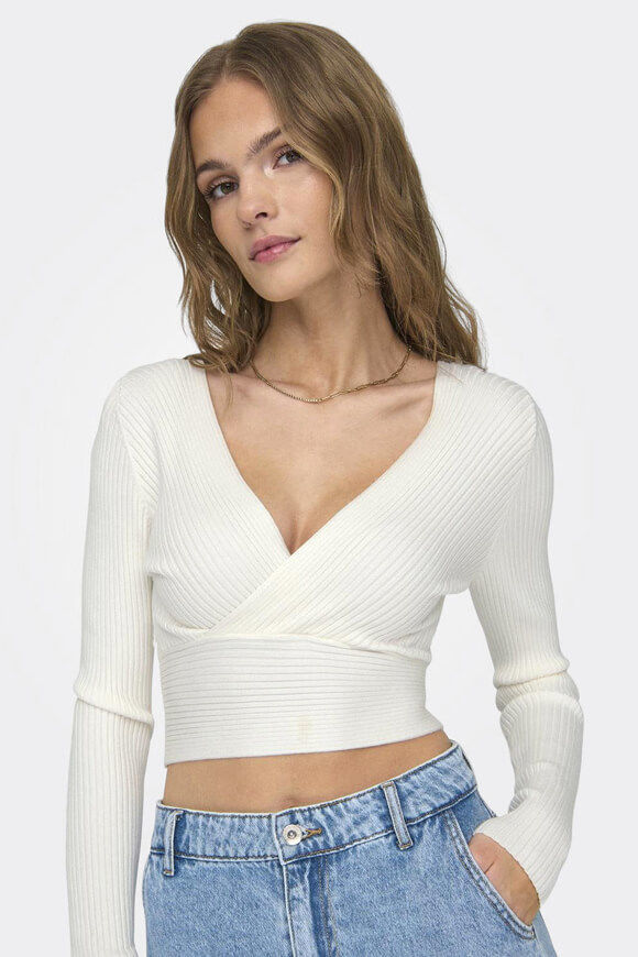 Only Gerippter Crop Strickpullover | Bright White | Damen  | XS von Only