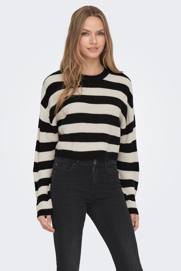 Only Gerippter Crop Strickpullover | Pumice Stone + Black | Damen  | XS von Only