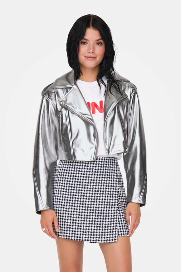 Only Perle Crop Bikerjacke | Silver | Damen  | L von Only