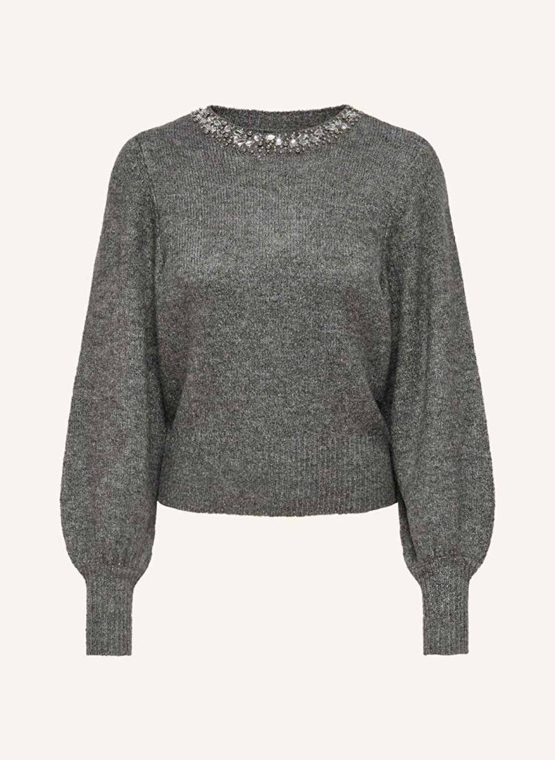 Only Pullover Mit Schmucksteinen Und Schmuckperlen grau von Only