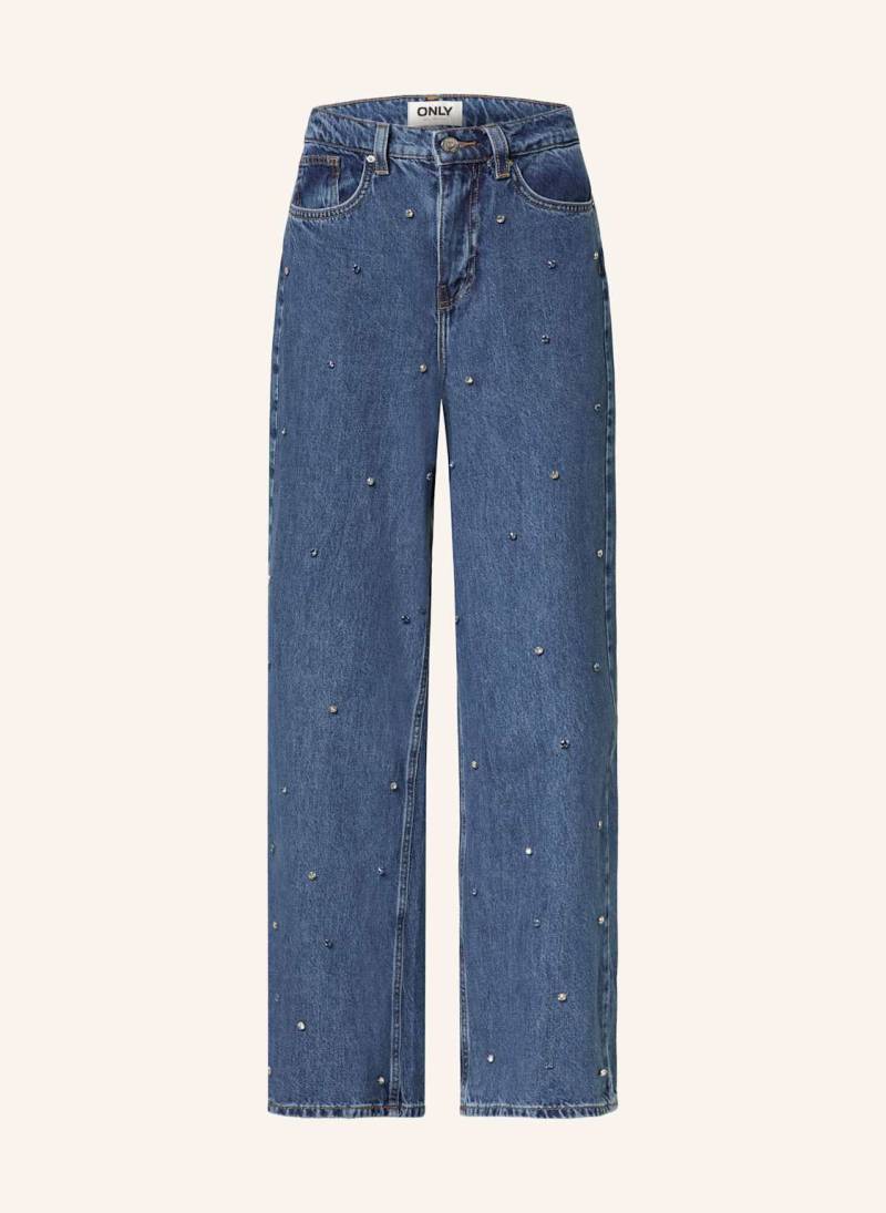 Only Straight Jeans Mit Schmucksteinen blau von Only