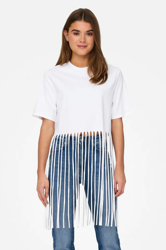 Only Zinna Fransen Crop T-Shirt | Bright White | Damen  | L von Only