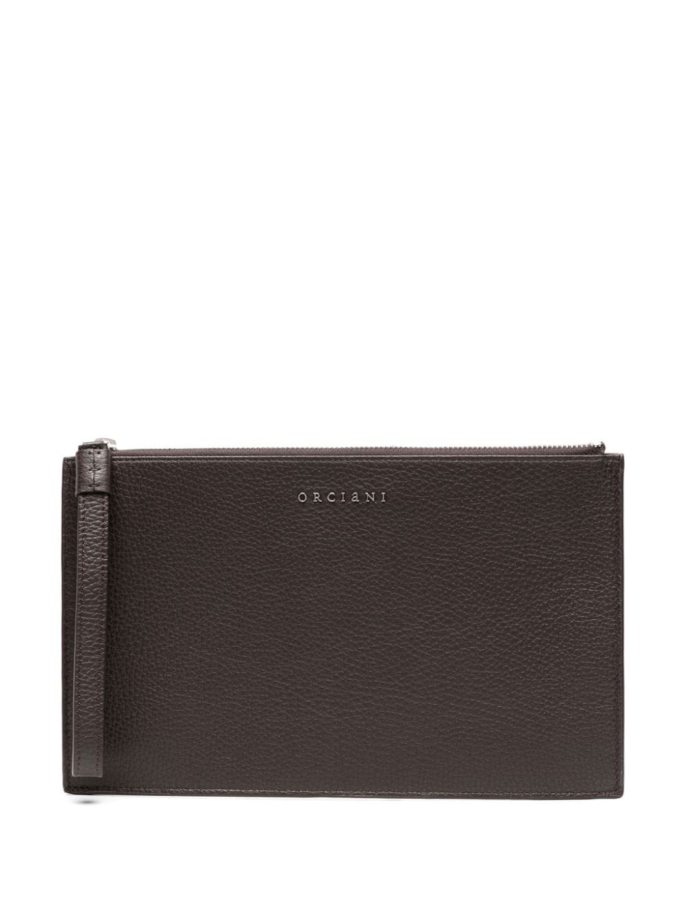 Orciani logo-lettering leather clutch - Brown von Orciani