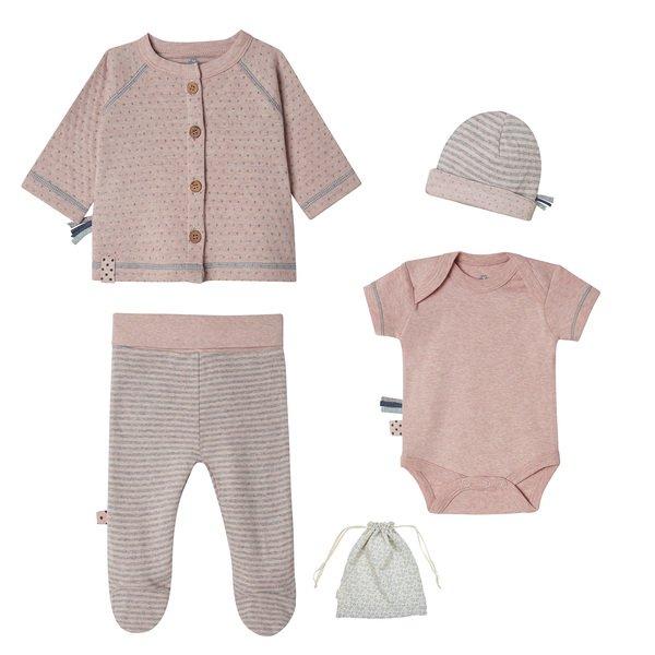 Neugeborene Jungen Mädchen Kleidung Set Aus Bio Baumwolle, 5-teiliges Set Unisex Rosa 50-56 von OrganicEra