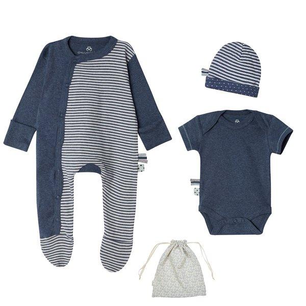 Neugeborene Kleidung Set Aus Bio Baumwolle, 4-teiliges Set Unisex Indigo 50-56 von OrganicEra