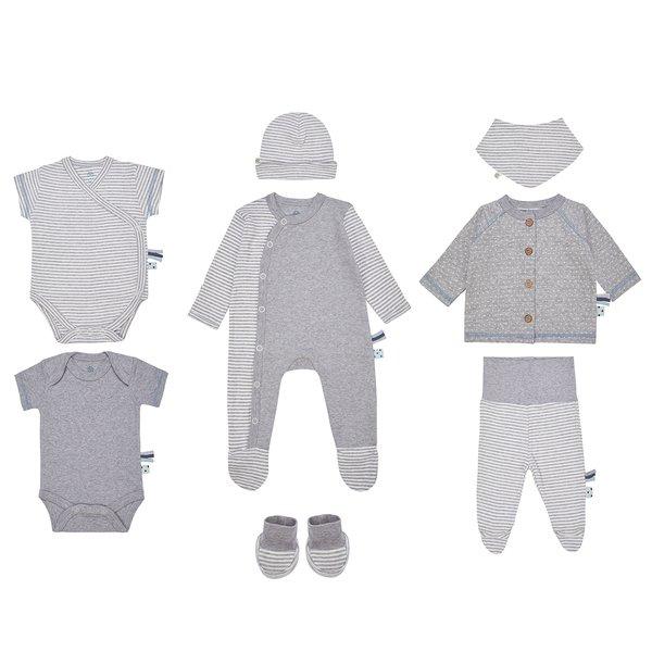 Neugeborene Kleidung Set Aus Bio Baumwolle, 8-teiliges Set Unisex Taubengrau 50-56 von OrganicEra