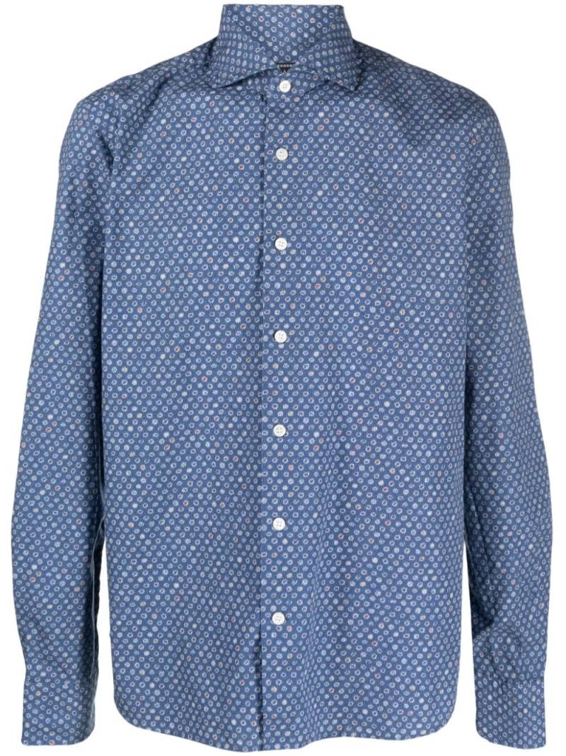 Orian geometric-print cotton shirt - Blue von Orian