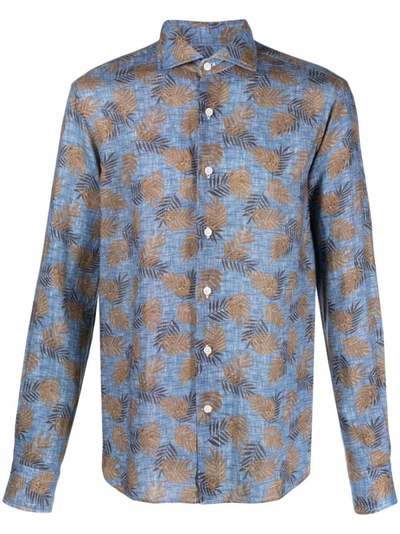 Orian leaf-print linen shirt - Blue von Orian