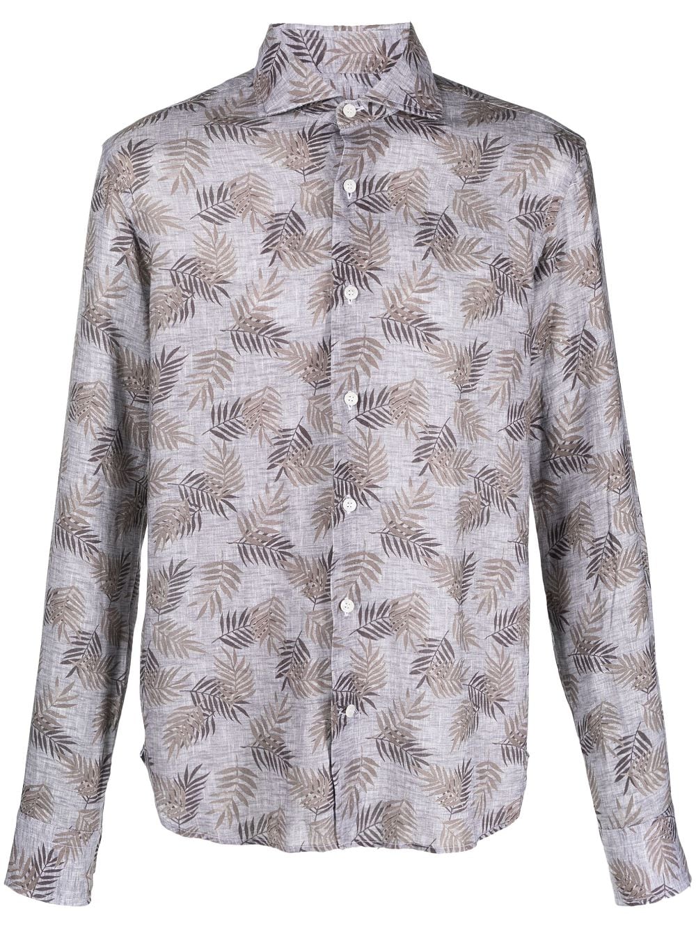 Orian leaf-print linen shirt - Grey von Orian