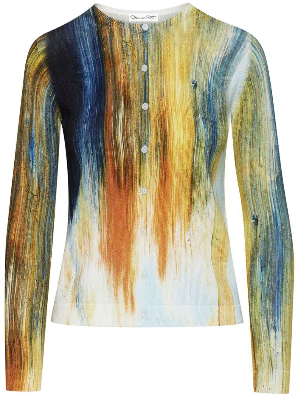 Oscar de la Renta Abstract Brushstroke-print cotton-blend cardigan - White von Oscar de la Renta