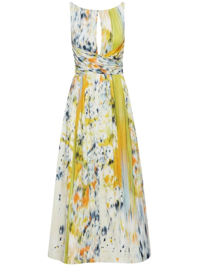 Oscar de la Renta Abstract brushstroke-print midi dress - Yellow von Oscar de la Renta