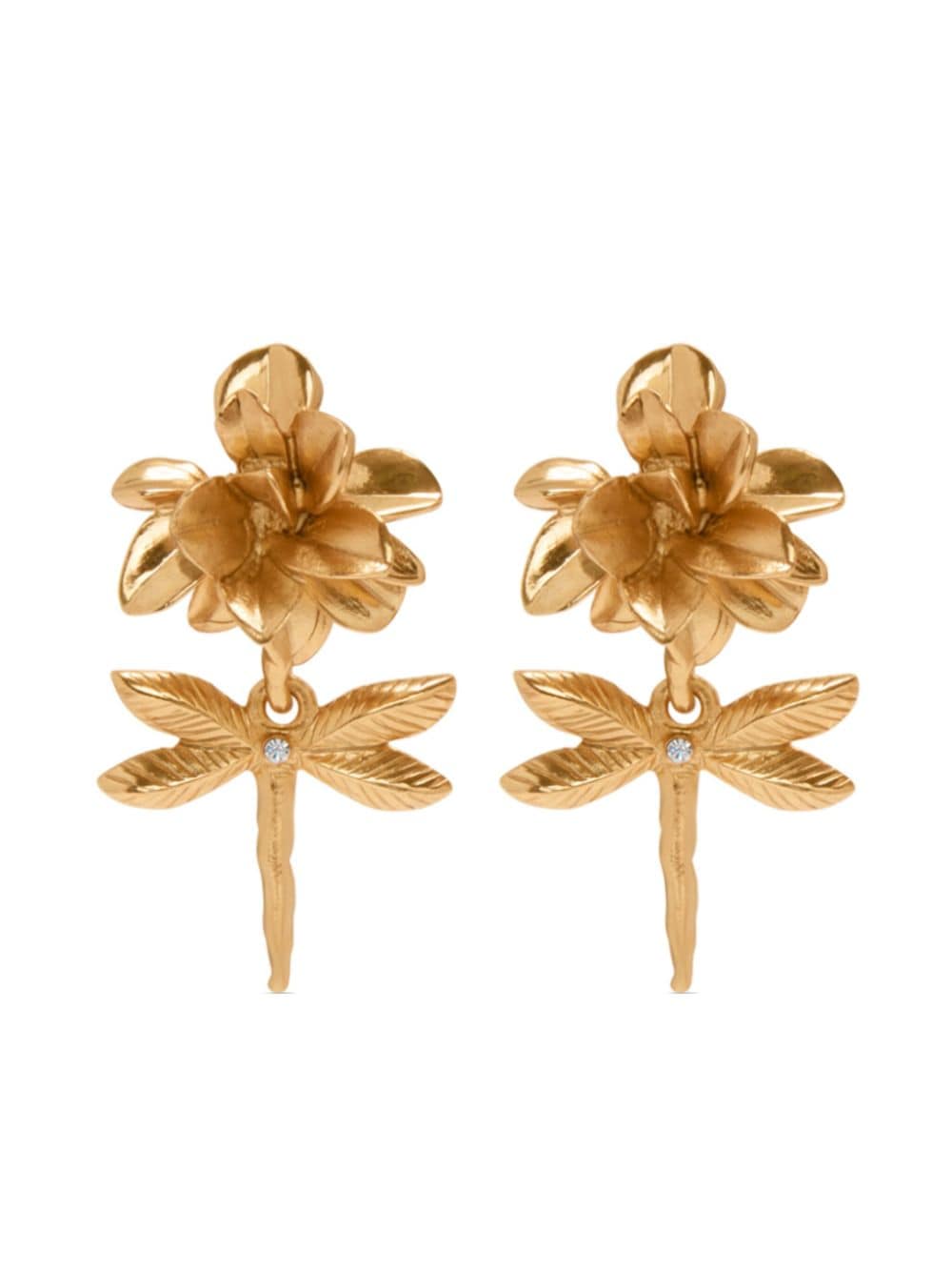 Oscar de la Renta Dragonfly Flower clip-on earrings - Gold von Oscar de la Renta