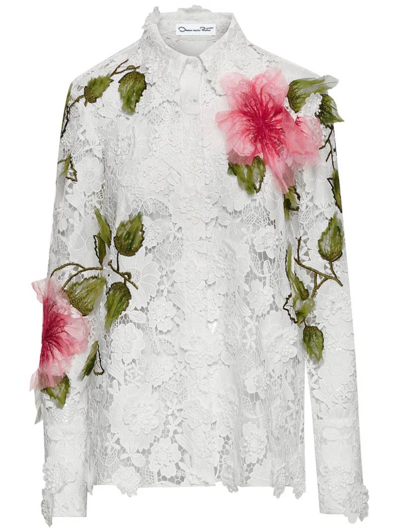 Oscar de la Renta Hibiscus-embroidered floral-lace blouse - White von Oscar de la Renta