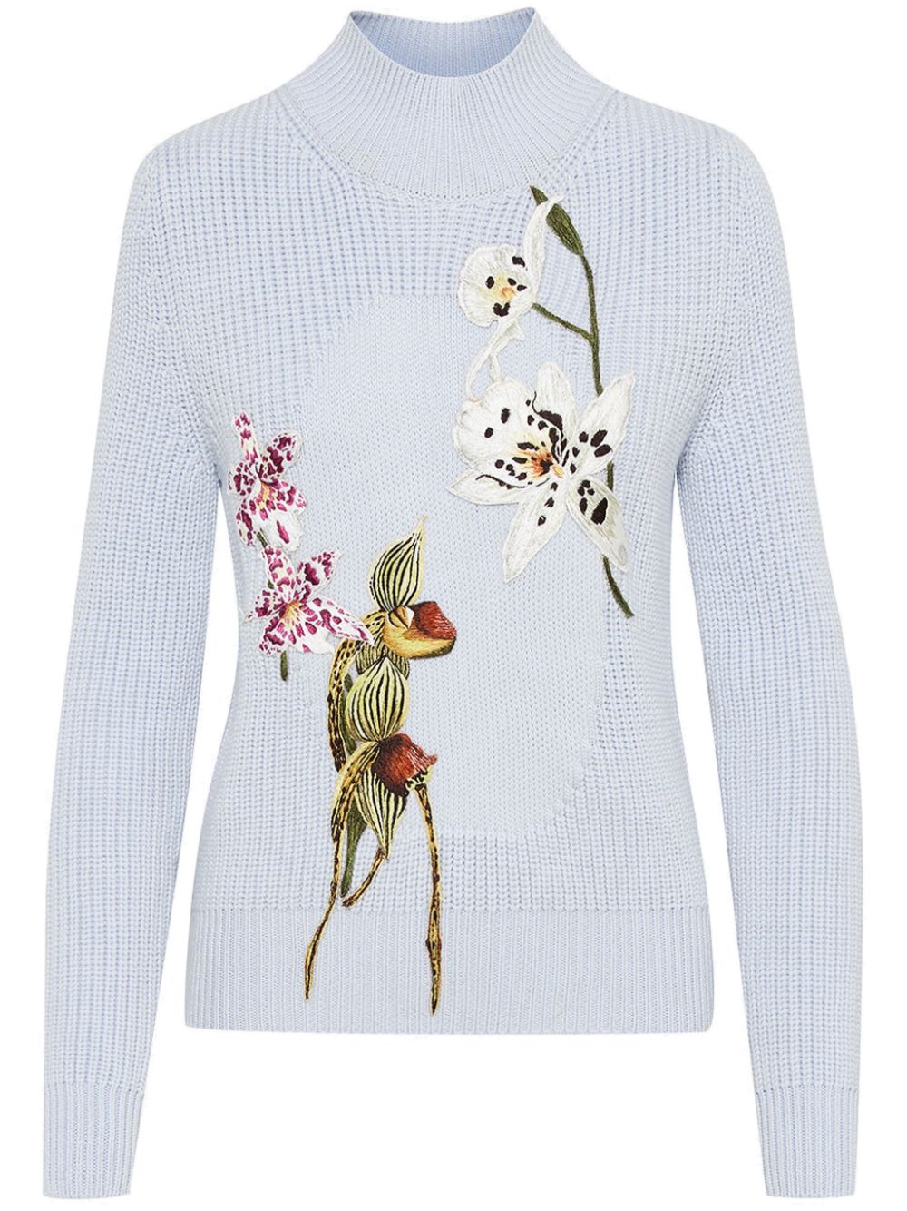 Oscar de la Renta Orchid Embroidered Portrait sweater - Blue von Oscar de la Renta