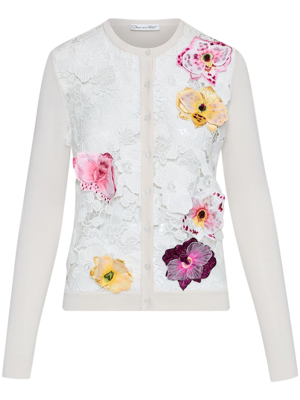 Oscar de la Renta Orchid Threadwork inset cardigan - White von Oscar de la Renta