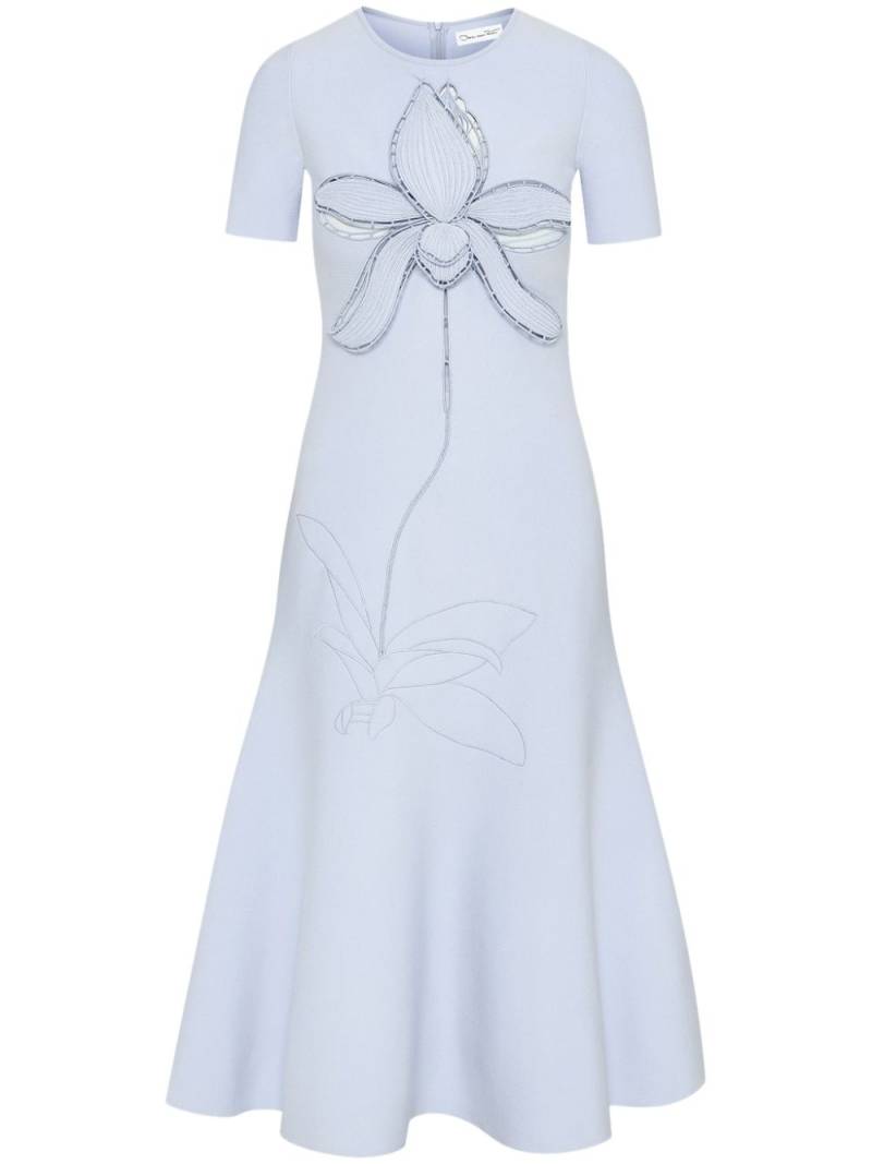 Oscar de la Renta Orchid embroidered jacquard midi dress - Blue von Oscar de la Renta