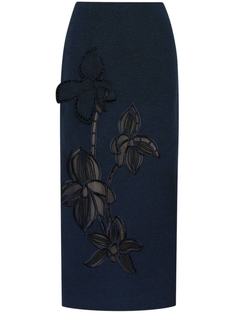 Oscar de la Renta Orchid embroidered tweed skirt - Blue von Oscar de la Renta