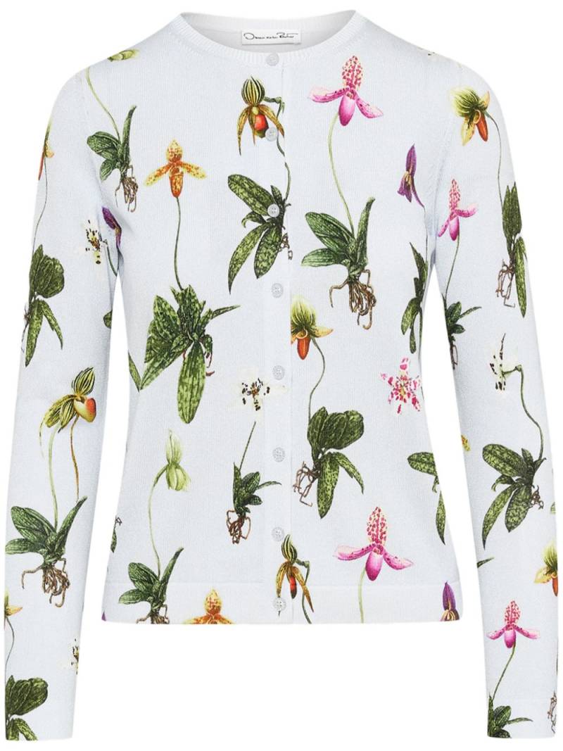 Oscar de la Renta Orchid-print cardigan - Blue von Oscar de la Renta