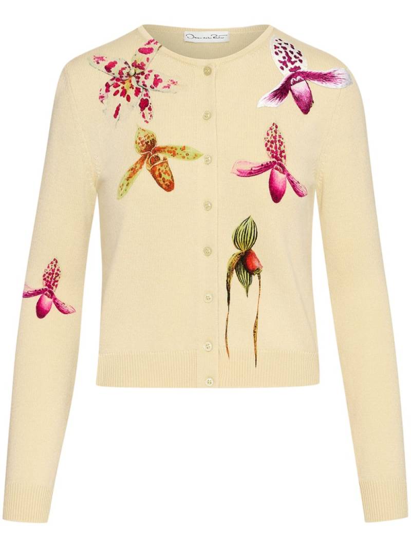 Oscar de la Renta Orchid-print cardigan - Yellow von Oscar de la Renta