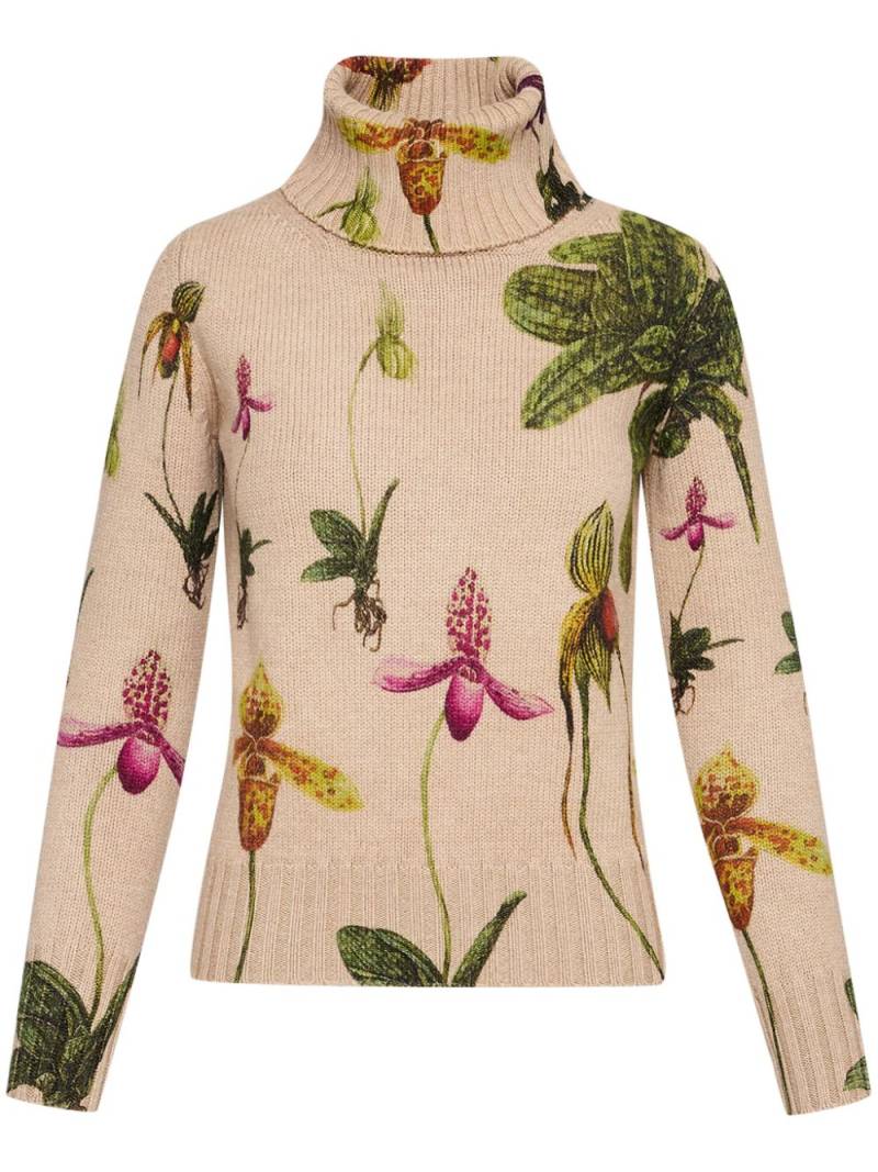 Oscar de la Renta Orchid-print roll-neck sweater - Neutrals von Oscar de la Renta