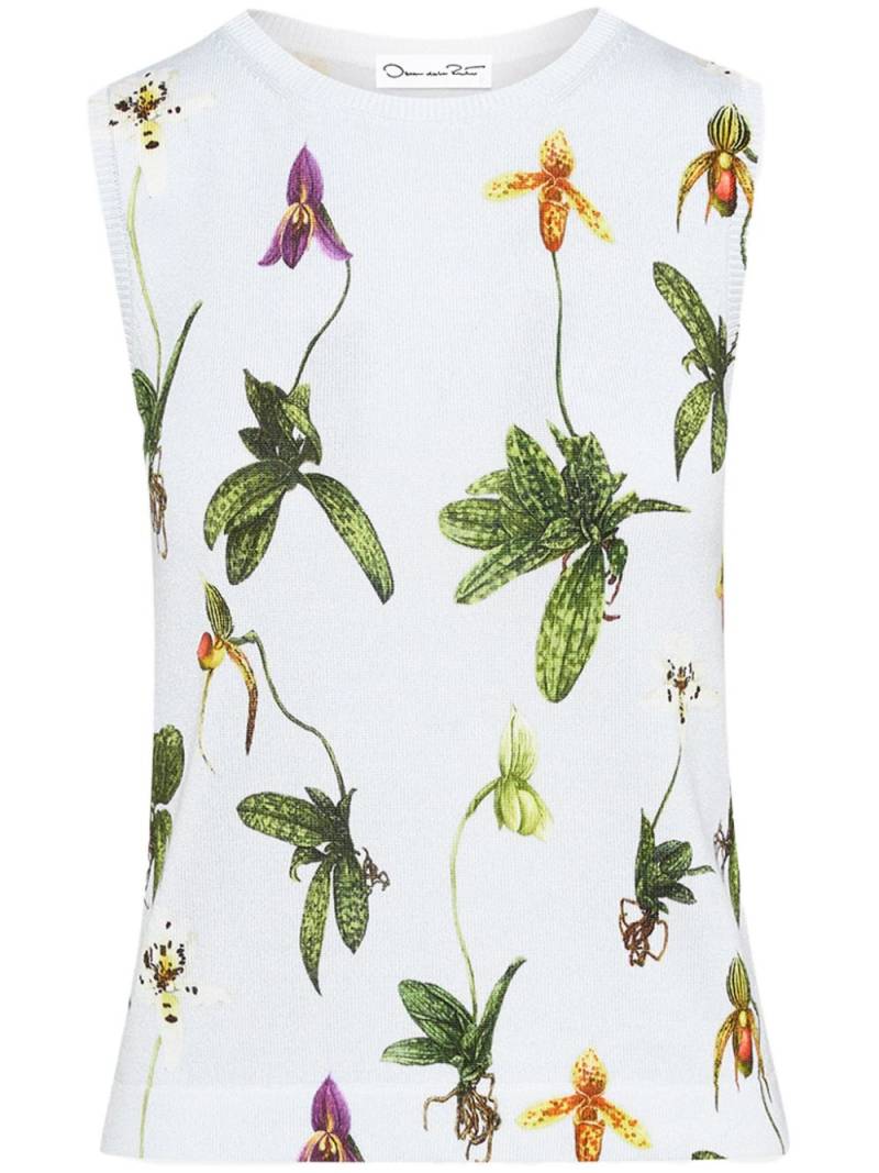 Oscar de la Renta Orchid-print tank top - Blue von Oscar de la Renta