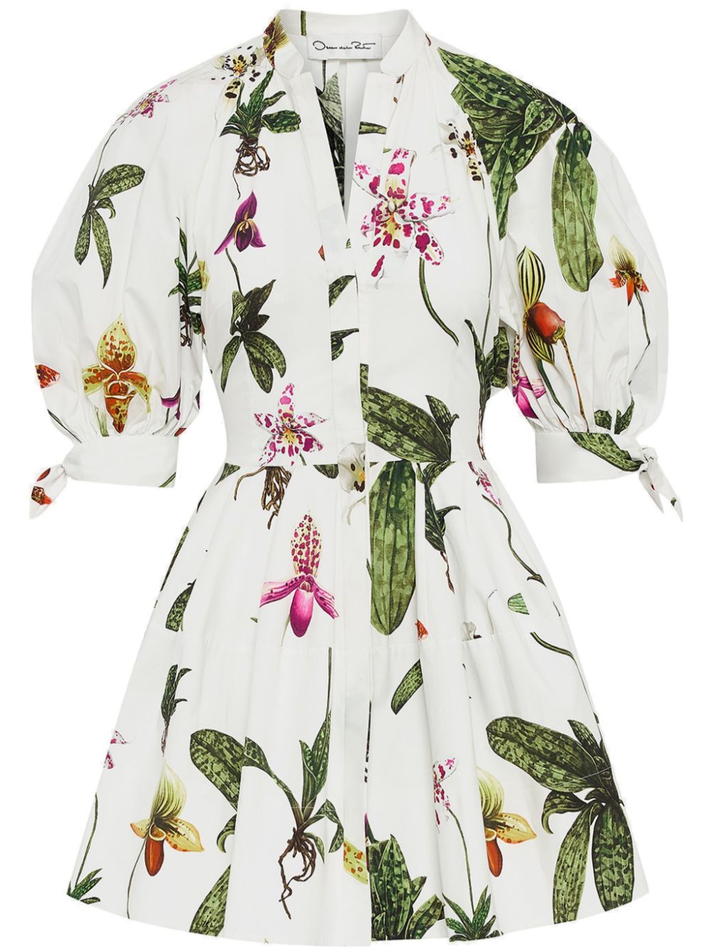 Oscar de la Renta Orchid puff-sleeve cotton-poplin dress - White von Oscar de la Renta